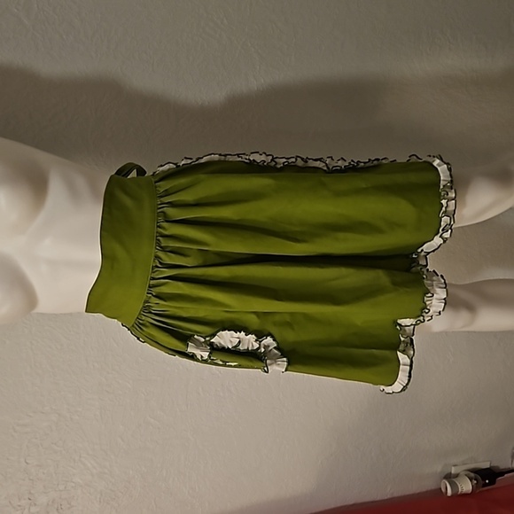 Vintage HANDMADE 1950s Green Ruffle Tie Back Apron - Picture 3 of 6